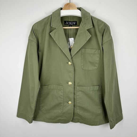 J.Crew Blazer Jacket Chino Cotton Oversized Gold Buttons Olive Green XS NWT - Picture 5 of 13